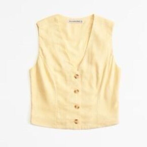 A&F Mara Linen Blend Cropped Vest - Butter Yellow Size M - Picture 1 of 6